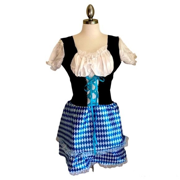 Blue Checkered Tyrolean Dirndl Dress - Picture 1 of 10